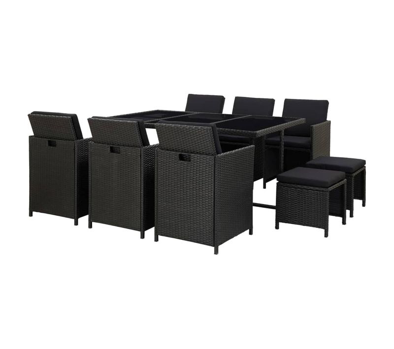 Salon De Jardin 11 PCs Avec Coussins Résine Tressée Noir