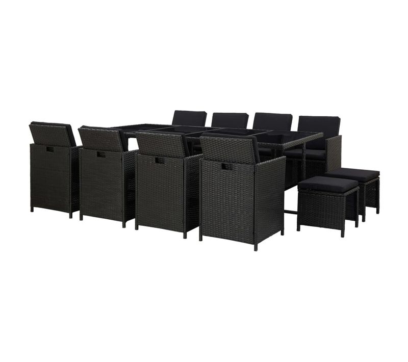 Salon De Jardin 13 PCs Avec Coussins Résine Tressée Noir