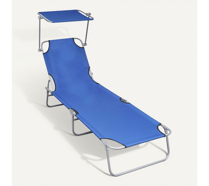 Chaise Longue Pliable Avec Auvent Bleu Aluminium Pliable