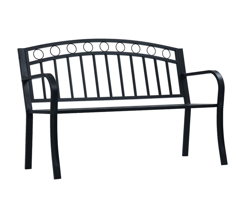 Banc De Jardin 125 Cm En Acier Noir, Siège D'extérieur Résistant Auxintempéries