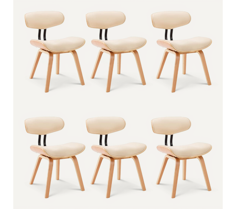Chaises À Manger Lot De 6 Crème Bois Courbé Et Simili