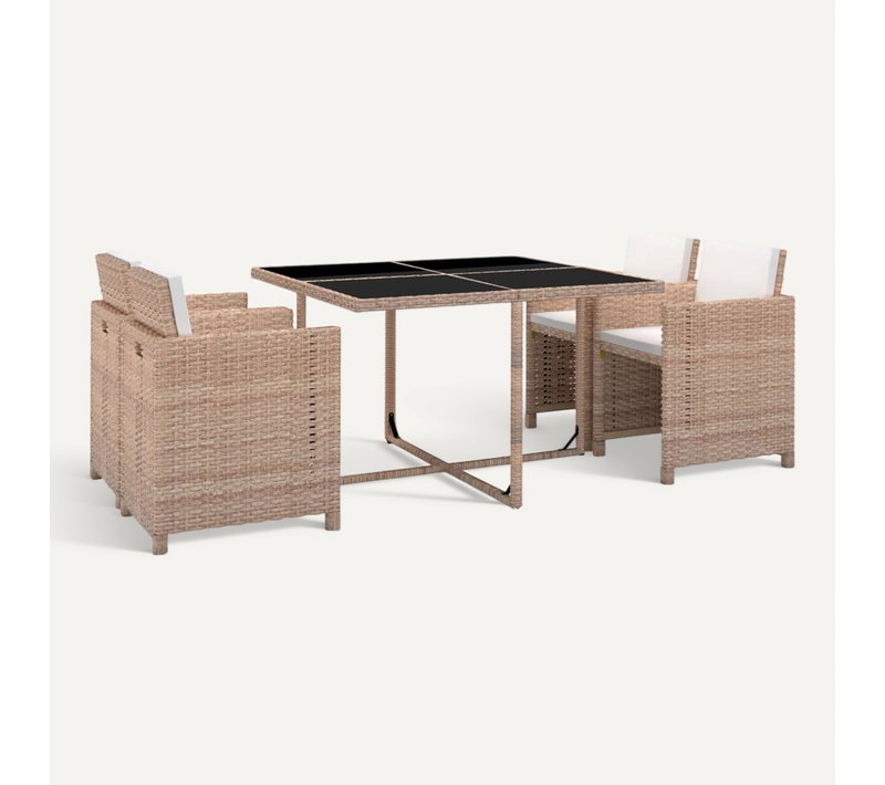 Lot De 5 Ensemble à Manger Extérieur Avec Coussins Résine Tressée Beige