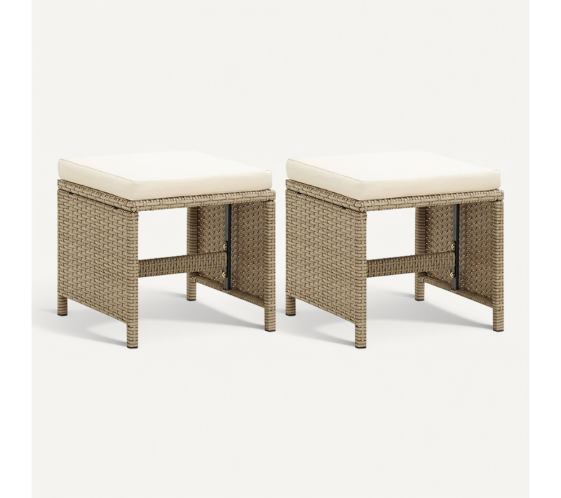 Tabourets De Jardin Lot De 2 Avec Coussins Résine Tressée Beige