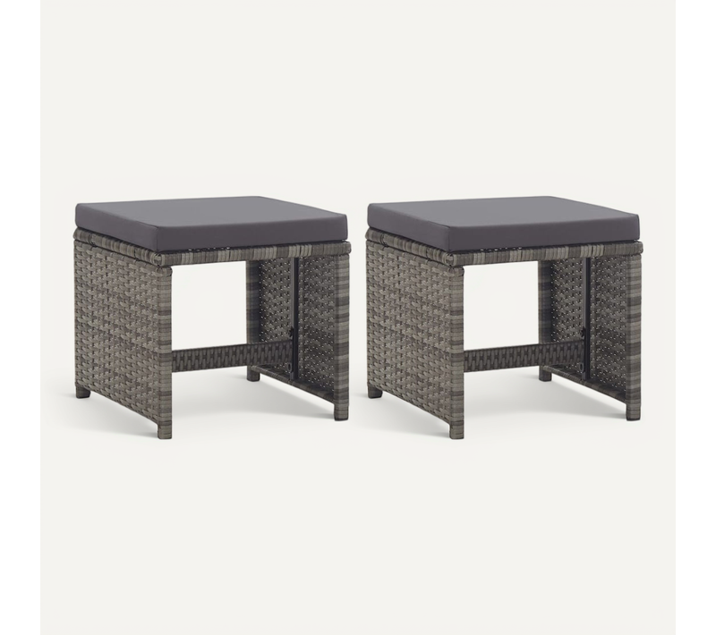 Tabourets De Jardin 2 PCs Et Coussins Résine Tressée Anthracite
