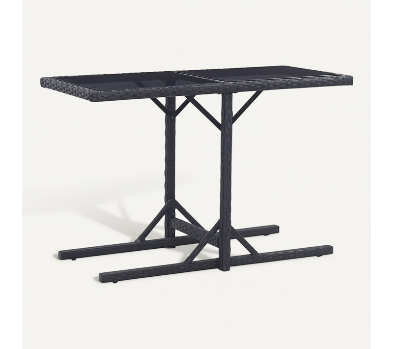 Table De Jardin Noir 110x53x72 Cm Verre Et Résine Tressée