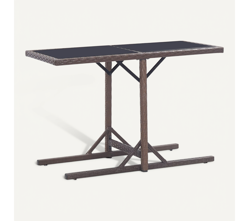 Table De Jardin Marron 110x53x72 Cm Verre Et Résine Tressée