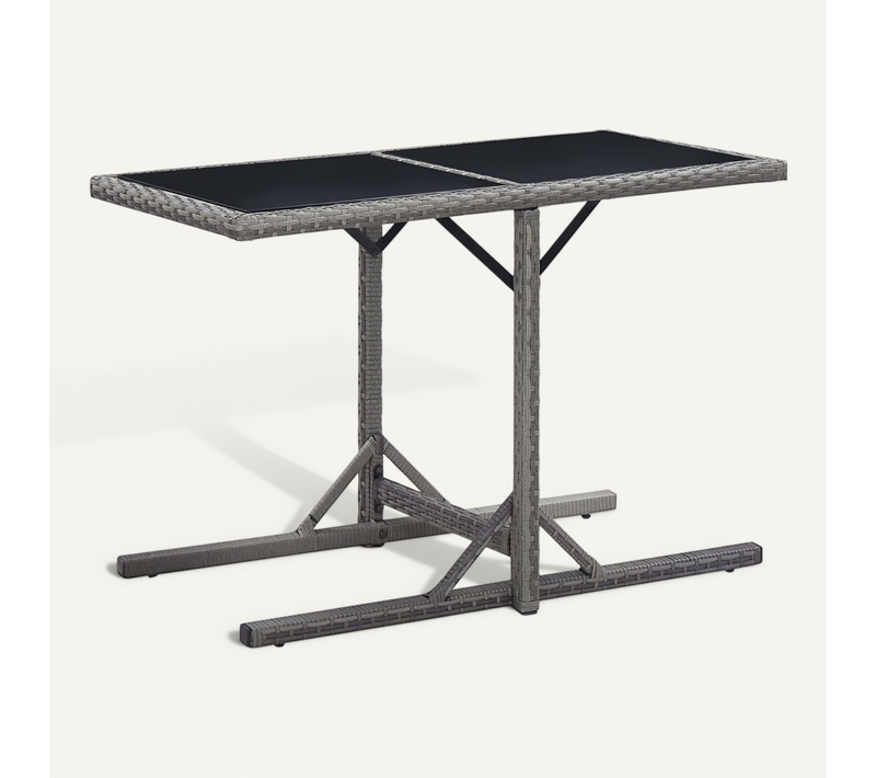 Table De Jardin Anthracite 110x53x72 Cm Verre Et Résine Tressée