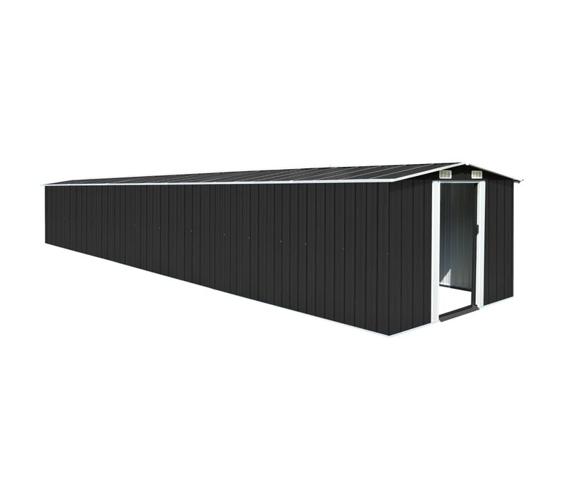 Abri De Jardin En Acier Galvanisé Anthracite Avec Portes Coulissantes Doubles 257x779x181 Cm