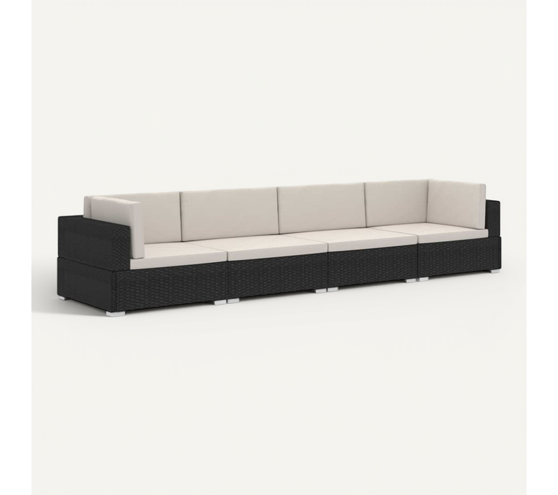 Salon De Jardin 4 Pièces Avec Coussins Résine Tressée Noir Modulaire