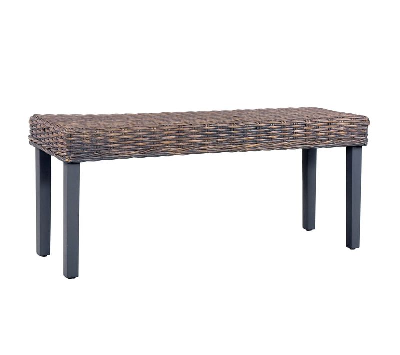Banc 110 Cm Gris Rotin Naturel Kubu Et Bois D'acajou Massif