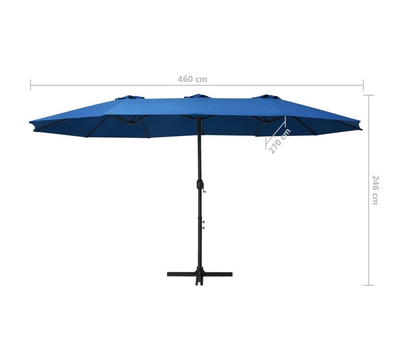 Parasol à Double Toit Droit - 460x270 Cm - Bleu