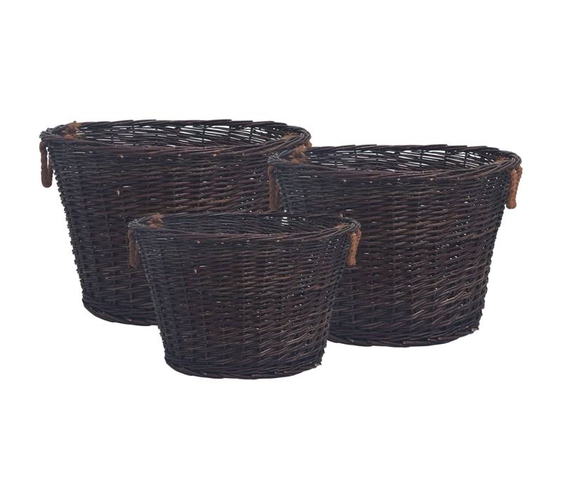 Jeu 3 Paniers Empilables À Bois De Chauffage Marron Foncé Saule