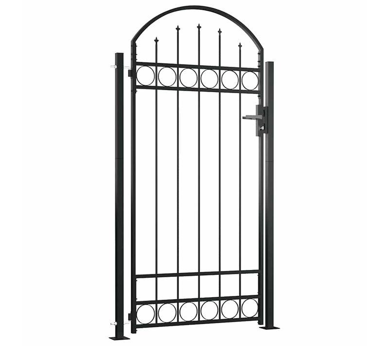 Portail Acier Noir 105x204 Cm Avec Arc Et Serrure Renforcée, 2 Poteaux, 3 Clés