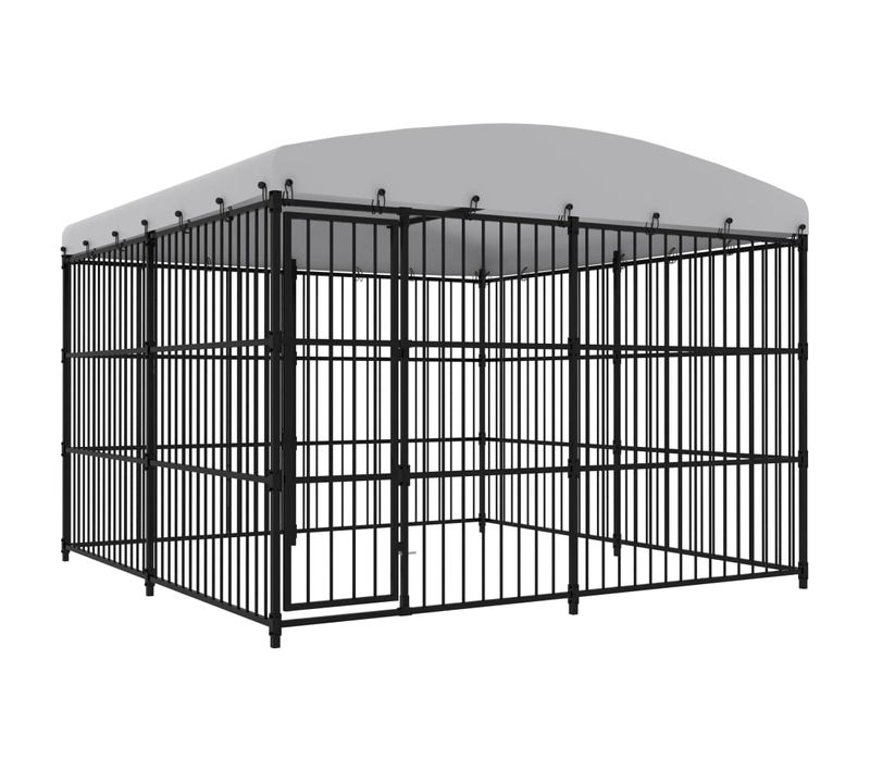 Chenil D'extérieur Pour Chiens Acier Avec Toit 300x300x210 Cm Noir Sécurisé