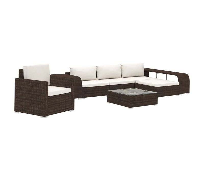 Salon De Jardin 8 PCs Avec Coussins Résine Tressée Marron