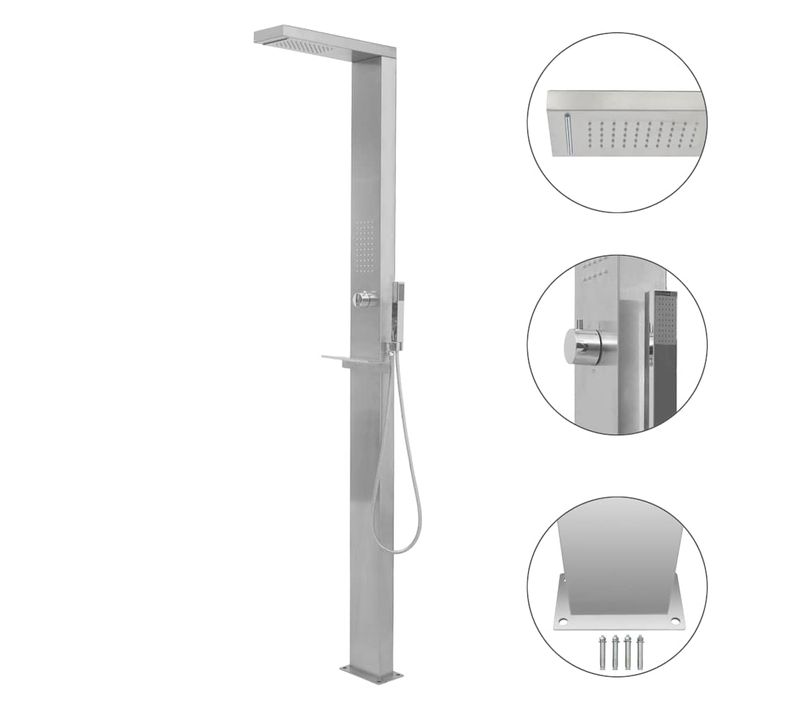 Douche Extérieure Carrée Acier Inox Brossé 15x44x210 Cm Pluie
