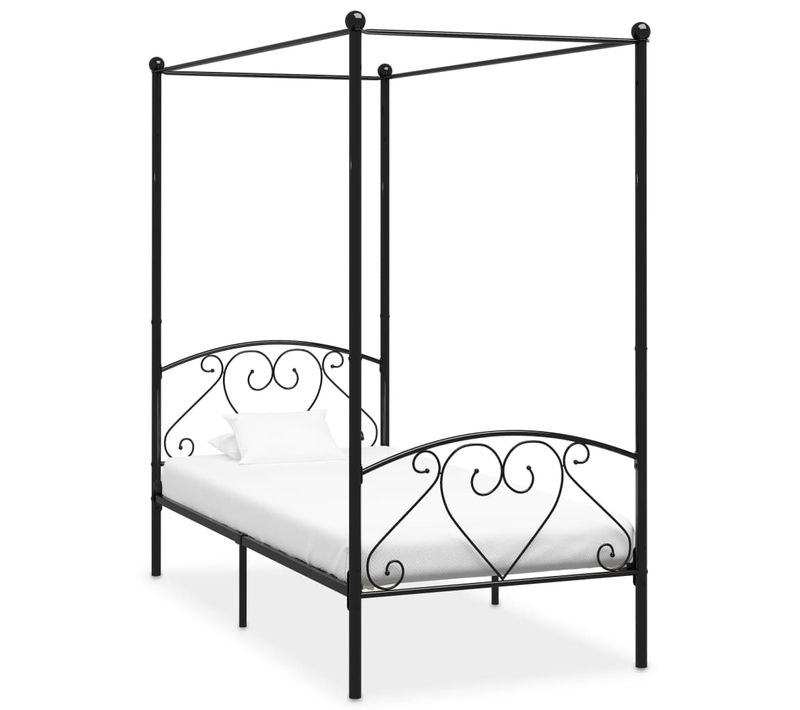 Cadre De Lit à Baldaquin Sans Matelas Noir Métal 100x200 Cm