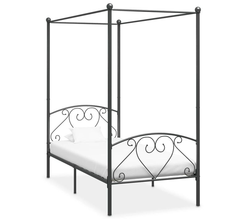 Cadre De Lit à Baldaquin Sans Matelas Gris Métal 100x200 Cm