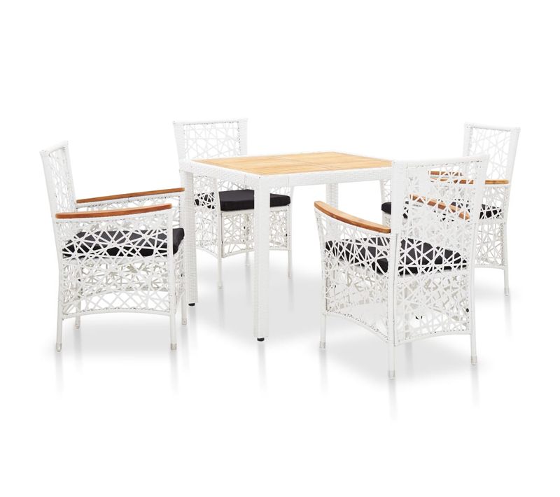 Salon De Jardin 5 PCs Résine Tressée Blanc