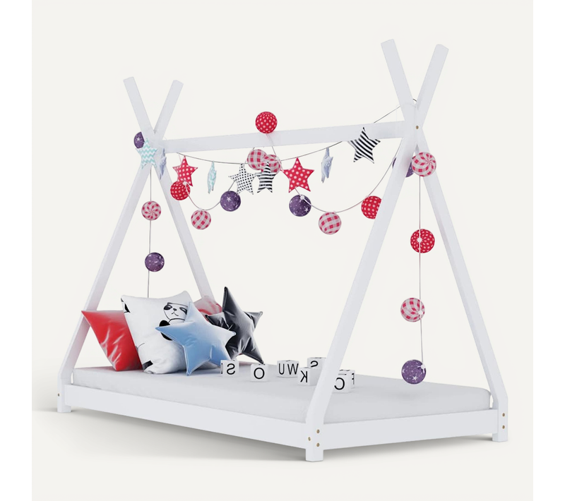 Lit Tipi enfant Blanc Bois De Pin Massif 70x140 Cm