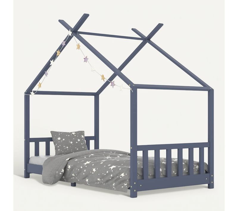 Lit cabane enfant Gris Bois De Pin Massif 90 X 200 Cm