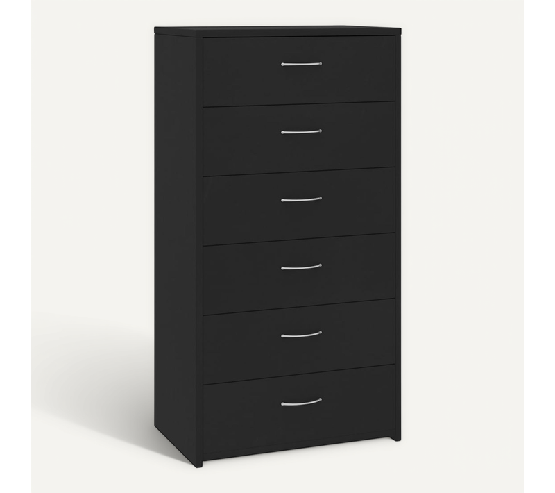 Buffet Avec 6 Tiroirs Noir 50x34x96 Cm Bois Contreplaqué