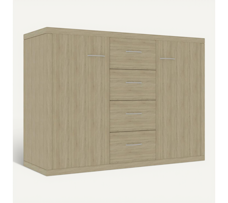 Buffet Chêne Sonoma 88x30x65 Cm Avec 4 Tiroirs Et 2 Portes