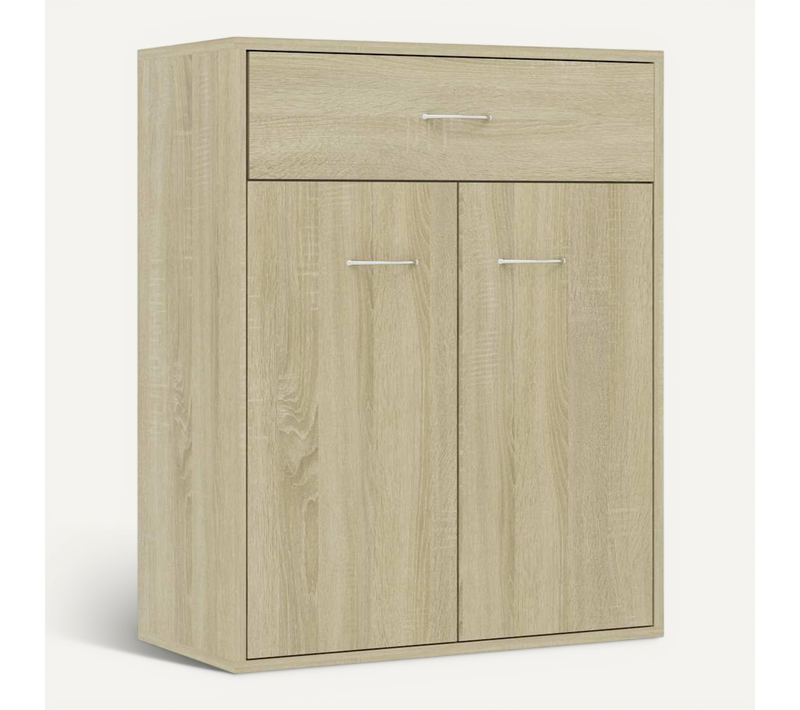 Buffet Chêne Sonoma 60x30x75 Cm Avec Tiroir Et Portes Meuble Mural Sécurisé