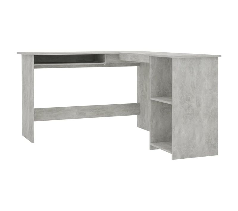 Bureau D'angle En L 120 X 140 X 75 Cm Gris Béton Avec Tablettes Coulissantes Pour Clavier