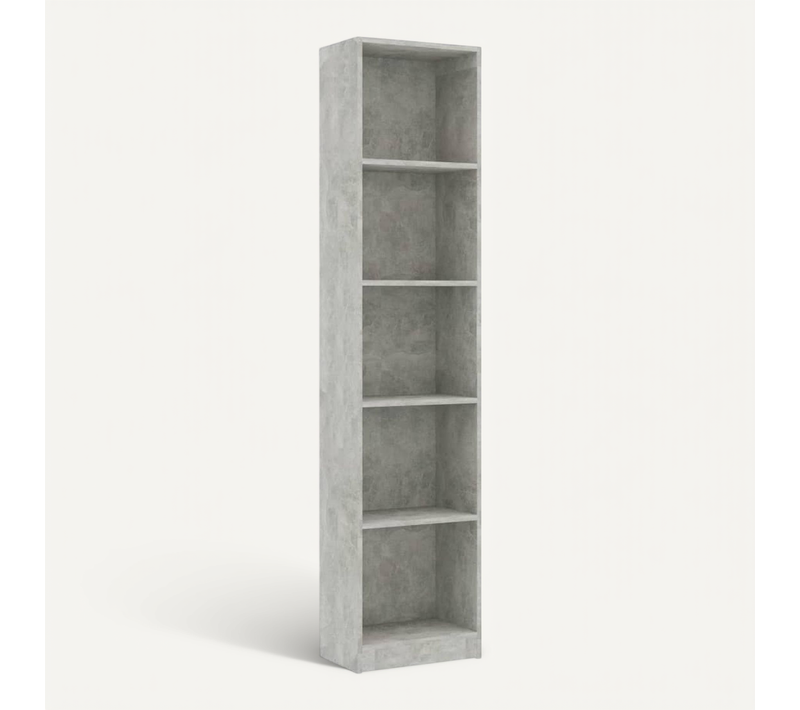 Bibliothèque À 5 Niveaux Gris Béton 40x24x175cm Bois Contreplaqué