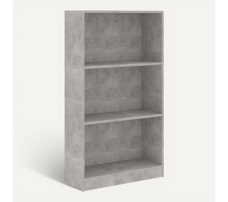 Bibliothèque 3 Niveaux Gris Béton 60x24x109cm Bois Contreplaqué