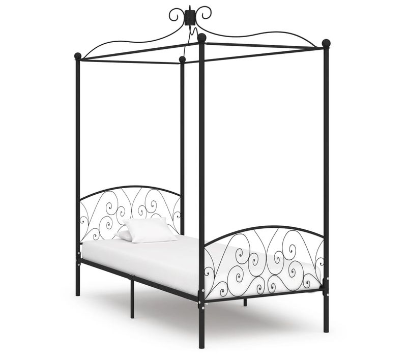 Cadre De Lit à Baldaquin Sans Matelas Noir Métal 90x200 Cm