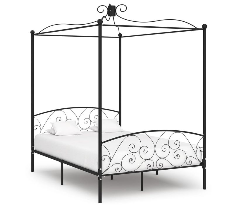 Cadre De Lit à Baldaquin Sans Matelas Noir Métal 120x200 Cm