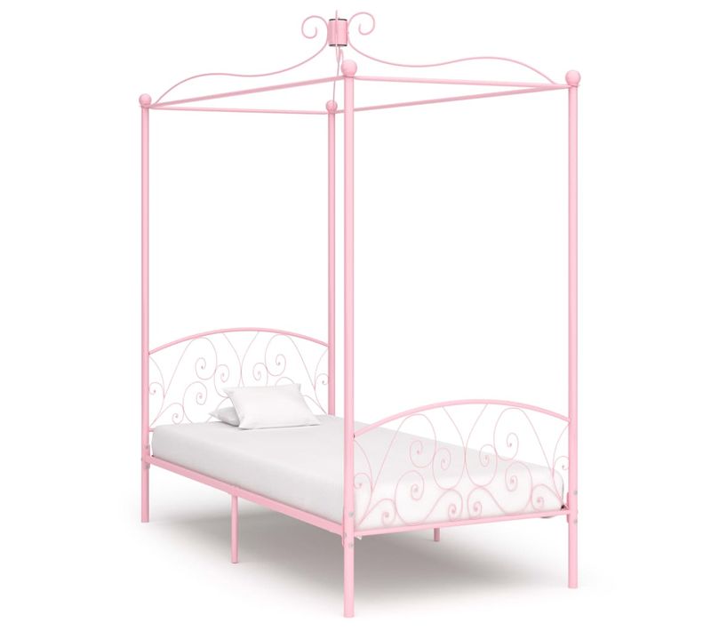 Cadre De Lit à Baldaquin Rose Métal 90x200 Cm
