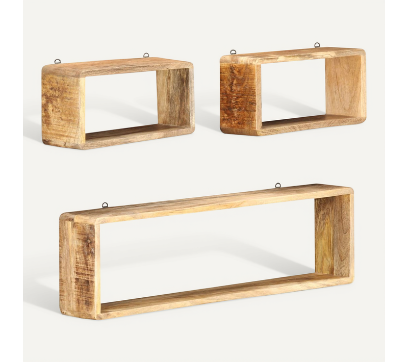 Ensemble D'étagère Cube 3 Pièces Bois Solide De Manguier