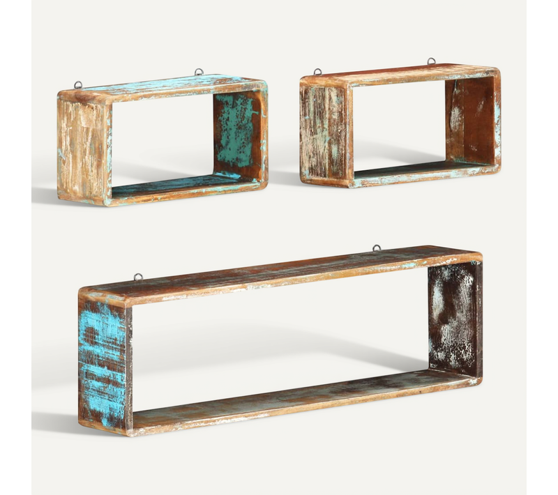 Ensemble D'étagère Cube 3 Pièces Bois Solide De Récupération