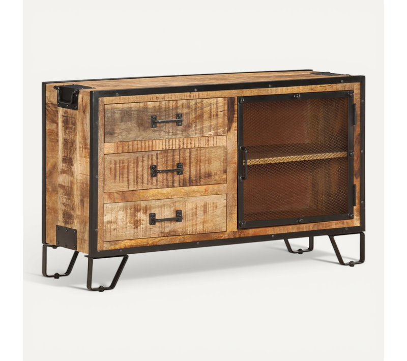 Buffet 100x31x60 Cm Bois De Manguier Massif Brut