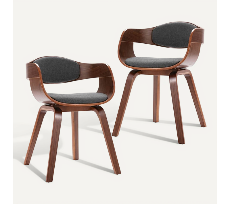 Chaises À Manger Lot De 2 Bois Courbé Et Tissu Gris