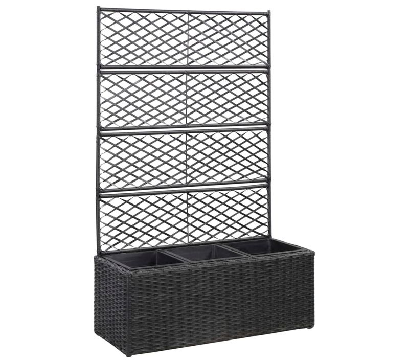 Lit Surélevé En Treillis Avec 3 Pots 83x30x130cm Résine Tressée Noir Jardinière Jardin Patio