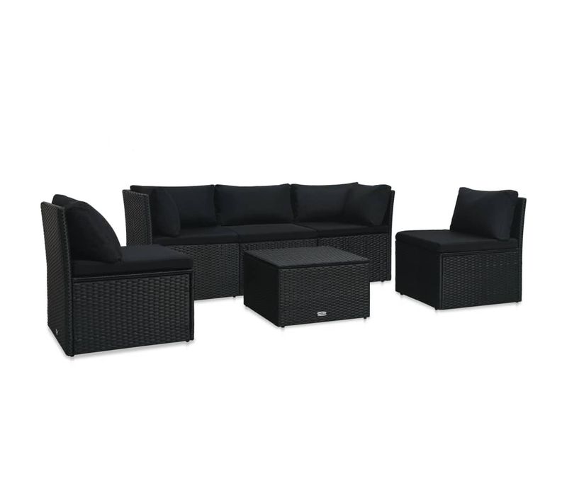 Salon De Jardin 4 PCs Avec Coussins Résine Tressée Noir