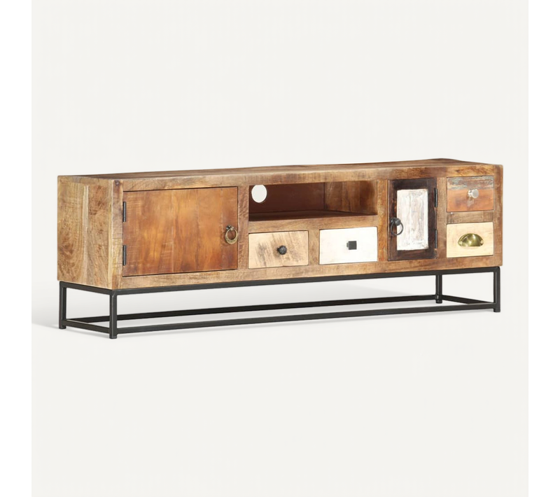 Meuble TV 120 X 30 X 40 Cm Bois De Récupération Massif