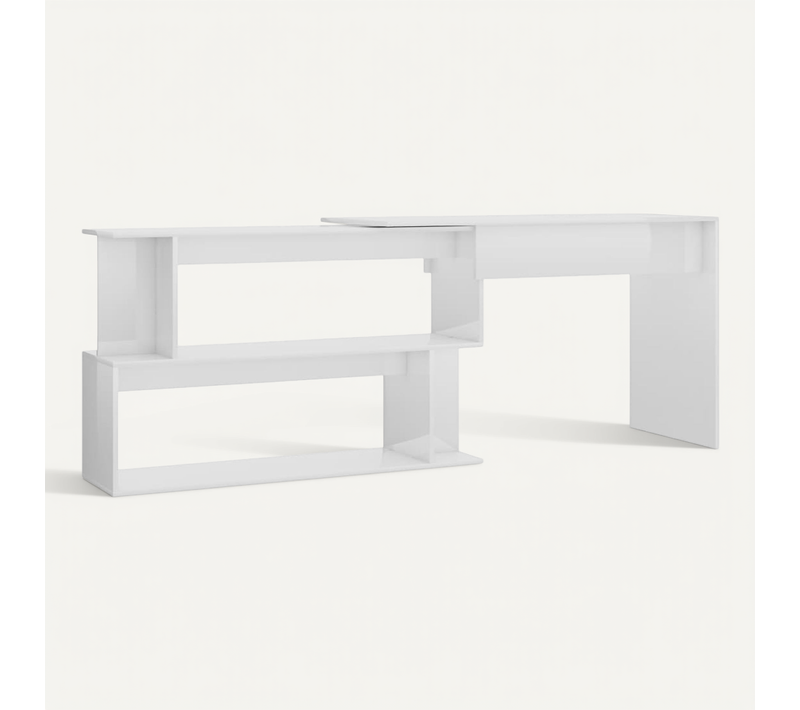 Bureau D'angle Blanc Brillant 200x50x76 Cm Bois Contreplaqué