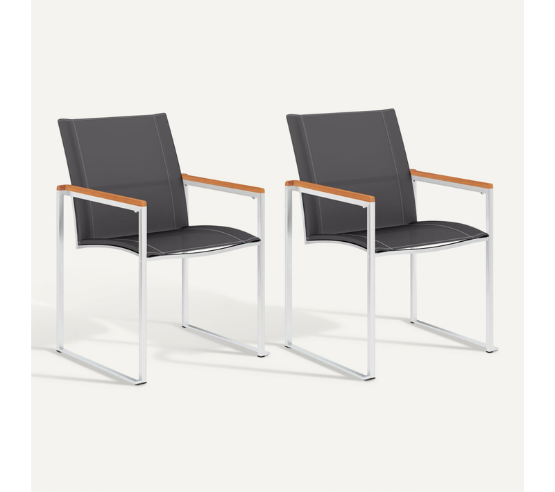Chaises De Jardin Lot De 2 Textilène Et Acier Inoxydable Gris