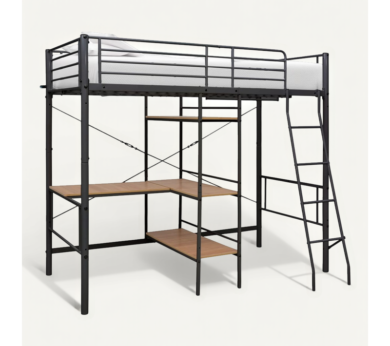Lit Superposé Avec Table Sans Matelas Gris Métal 90x200 Cm