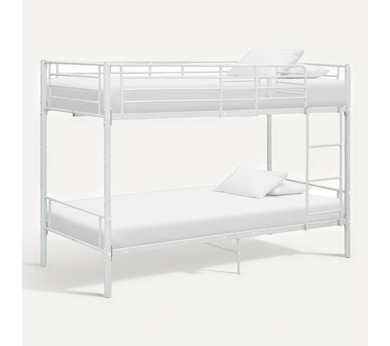 Lit Superposé Métal Blanc 90x200 Cm Avec Barrières Et échelle