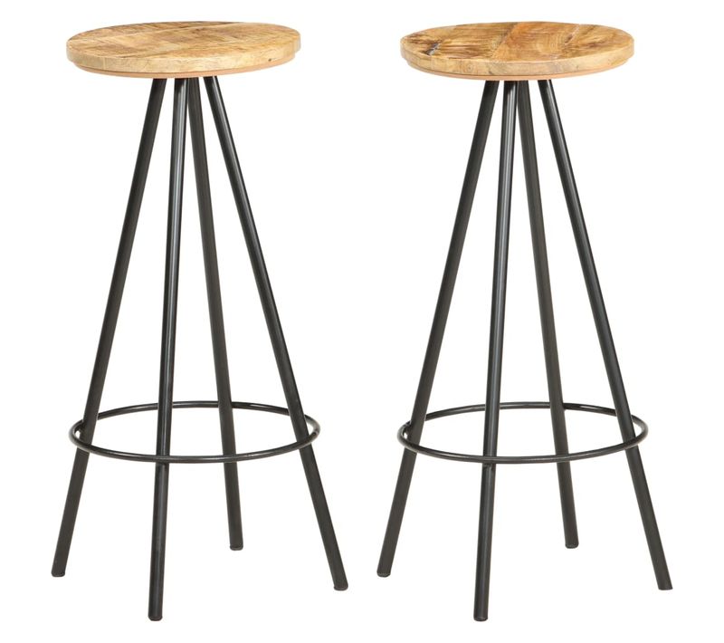 Tabourets De Bar Lot De 2 Bois De Manguier Brut