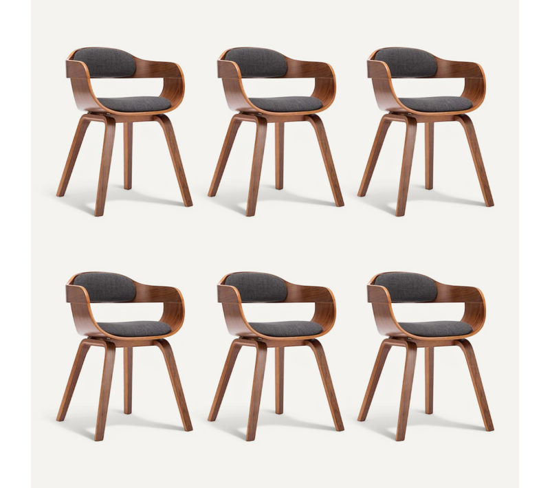 Chaises À Manger Lot De 6 Gris Foncé Tissu Et Bois Courbé