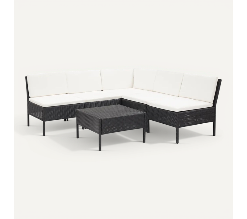 Salon De Jardin 6 Pièces Avec Coussins Déhoussables - 60x60x35 Cm - Noir