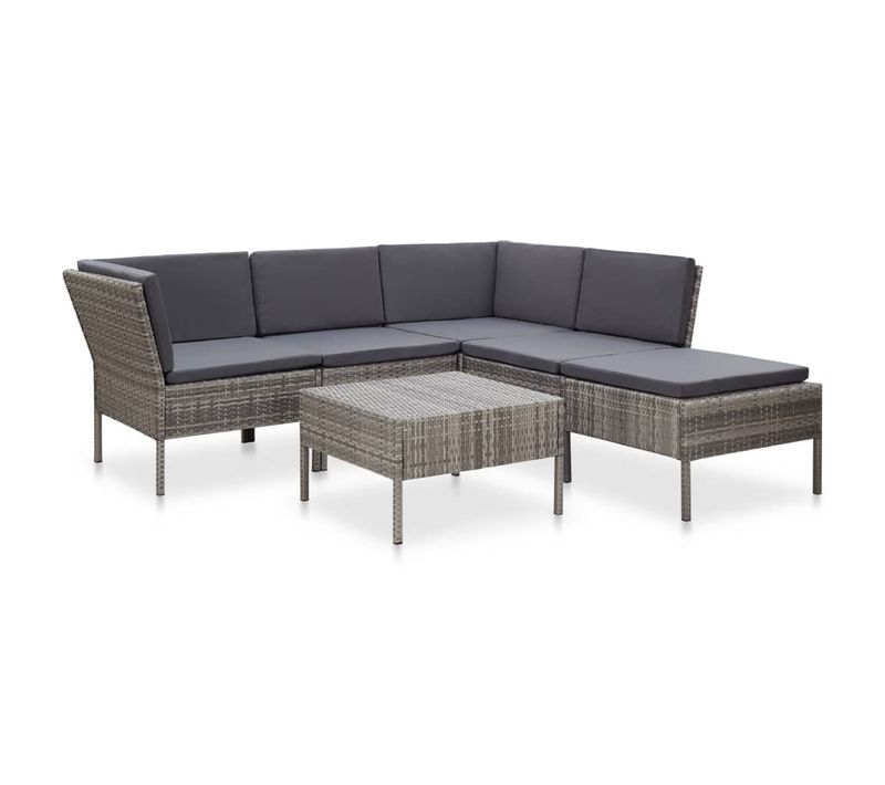 Salon De Jardin 6 Pièces Avec Coussins Résine Tressée Gris