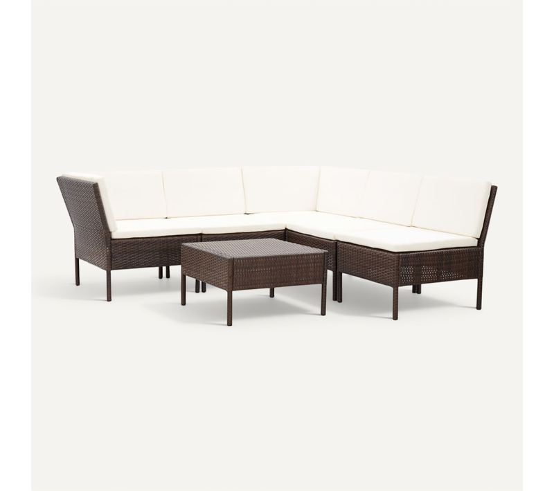 Salon De Jardin 6 Pièces Avec Coussins Résine Tressée Marron Modulaire